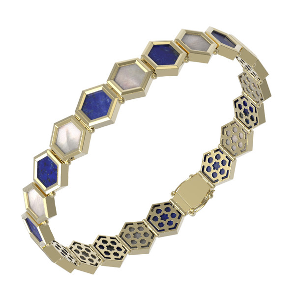 Браслет из лимонного золота c лазуритом и перламутром