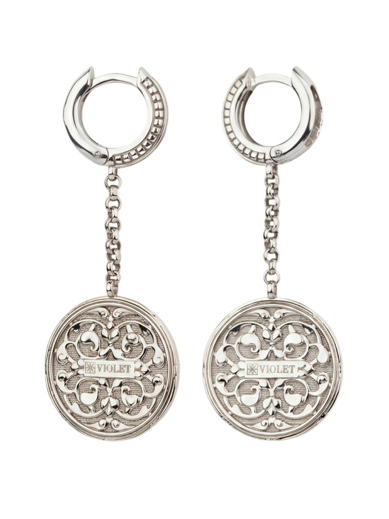 Серьги из белого золота c эмалью