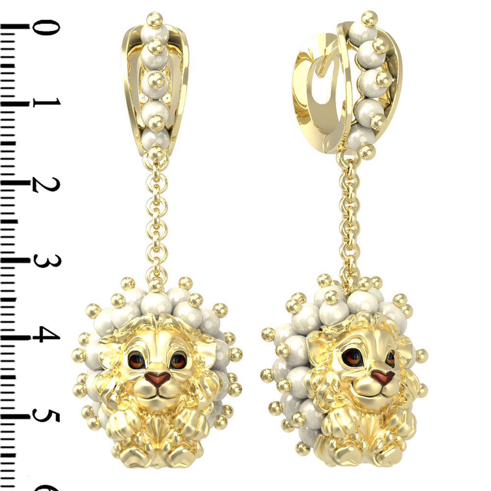 Серьги из лимонного золота c эмалью и жемчугом