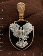 Образок из золота 585 пробы c эмалью и ониксом