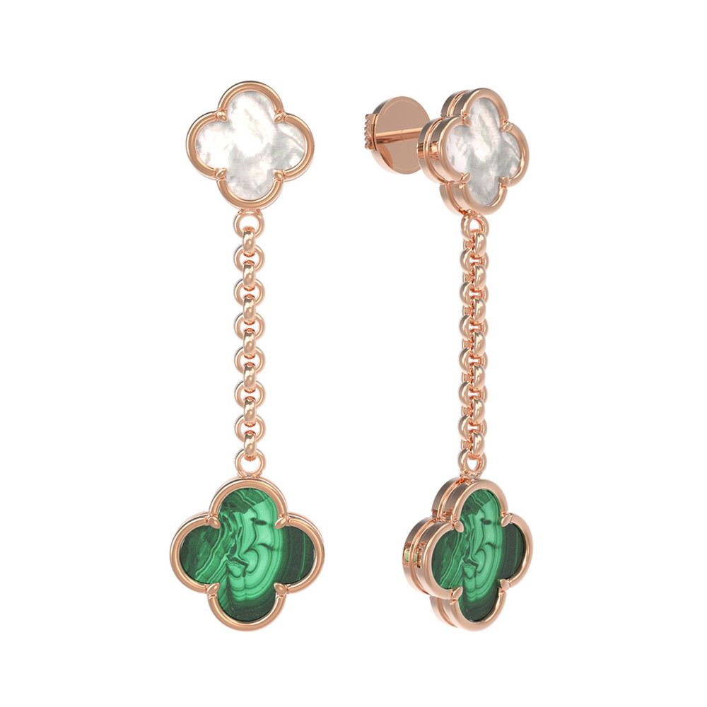 Серьги из золота c малахитом и перламутром