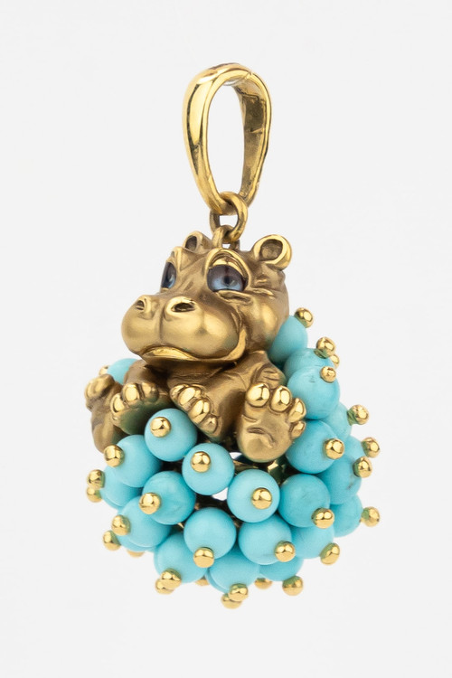 Подвеска из лимонного золота c эмалью и бирюзой