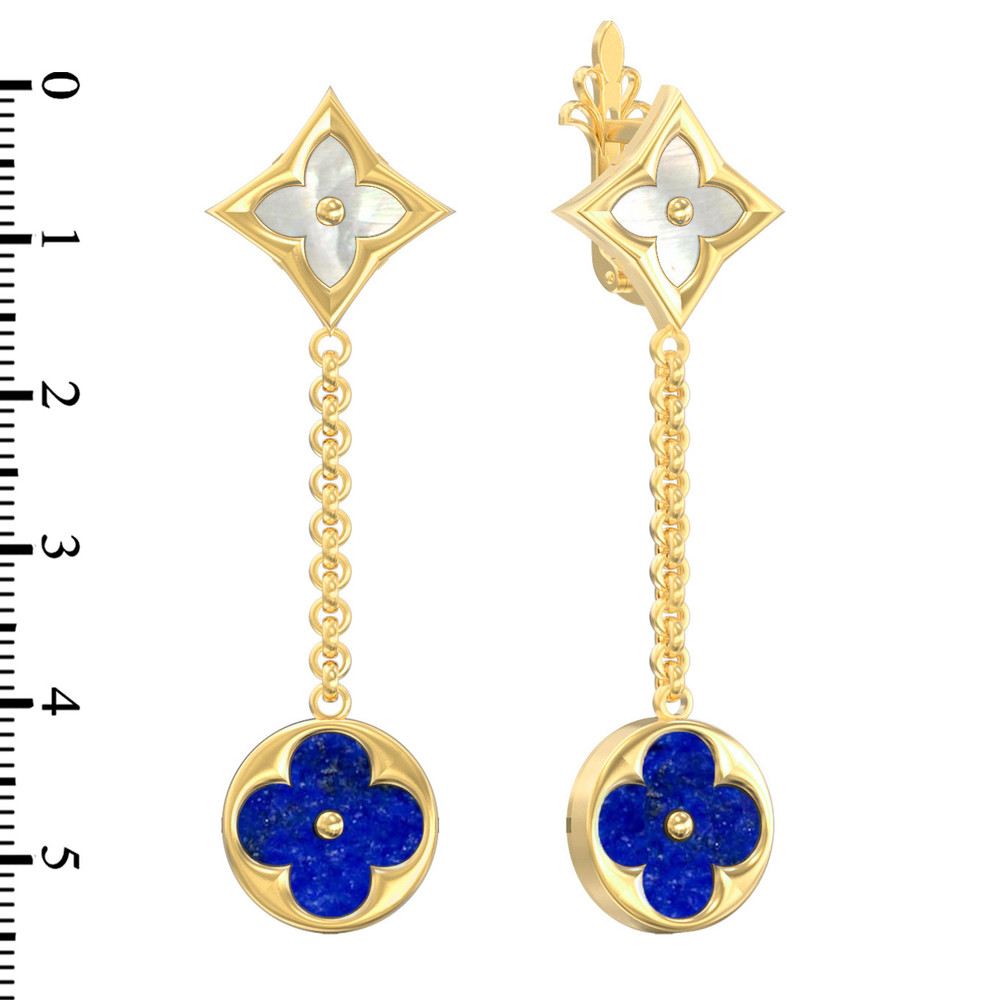 Серьги из лимонного золота c лазуритом и перламутром