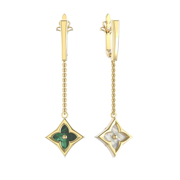 Серьги из лимонного золота c малахитом и перламутром