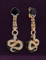 Серьги из золота 585 пробы c бриллиантами и ониксом