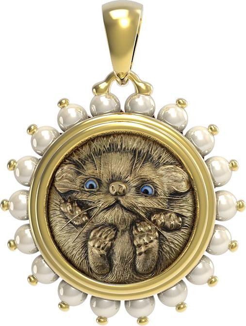 Подвеска из лимонного золота c эмалью и жемчугом