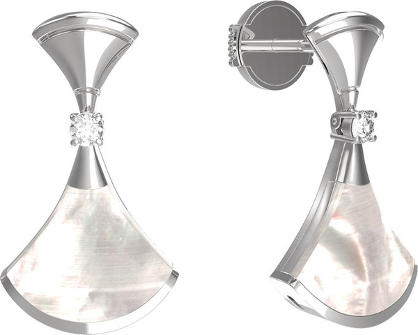 Серьги из белого золота c бриллиантами и перламутром