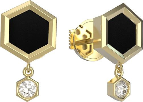 Серьги из лимонного золота c бриллиантами и ониксом