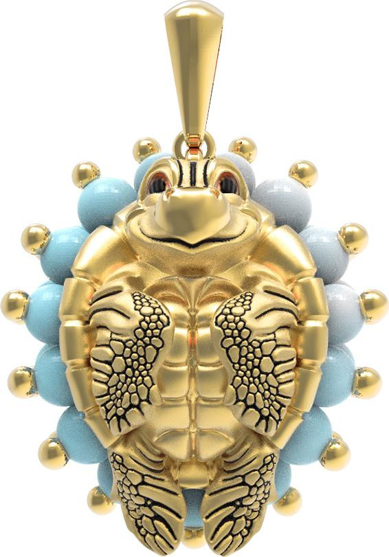 Подвеска из лимонного золота c эмалью и бирюзой