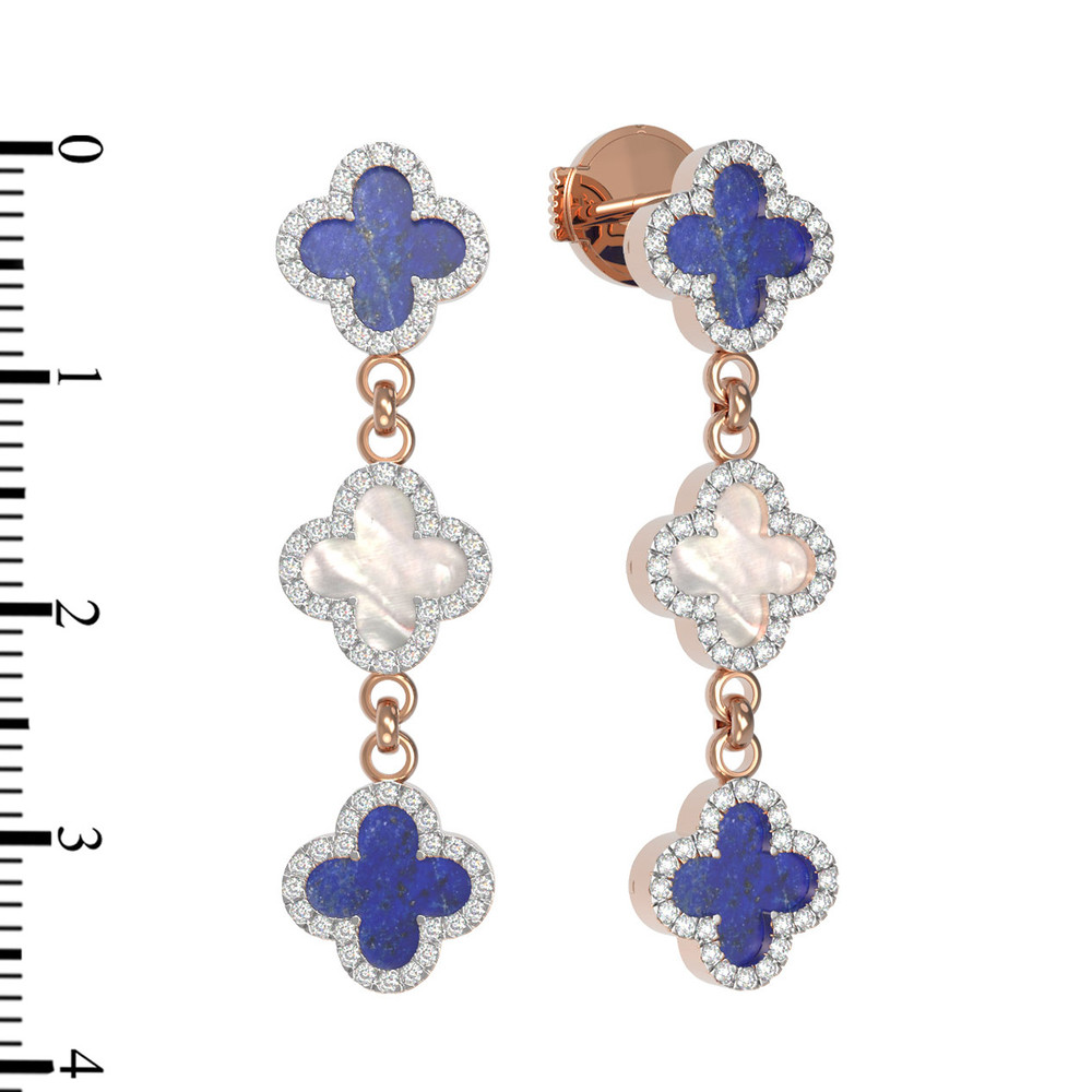 Серьги из золота c бриллиантами, лазуритом и перламутром