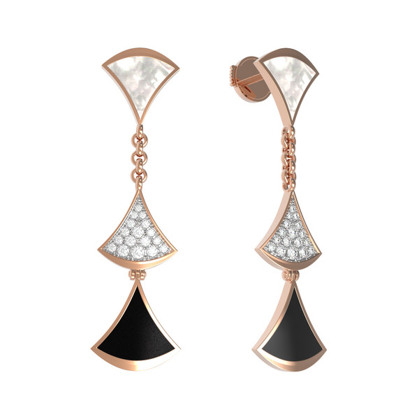 Серьги из золота c бриллиантами, ониксом и перламутром