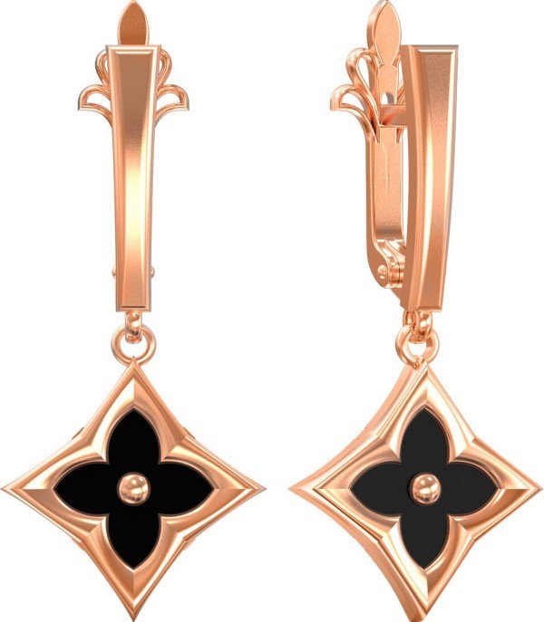 Серьги из золота 585 пробы c ониксом