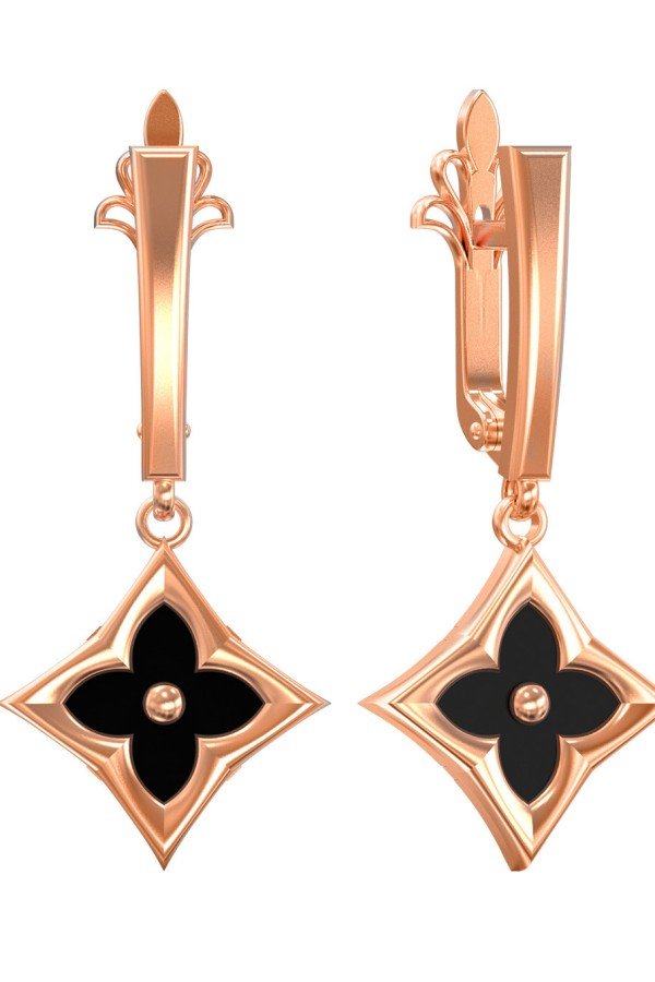 Серьги из золота 585 пробы c ониксом