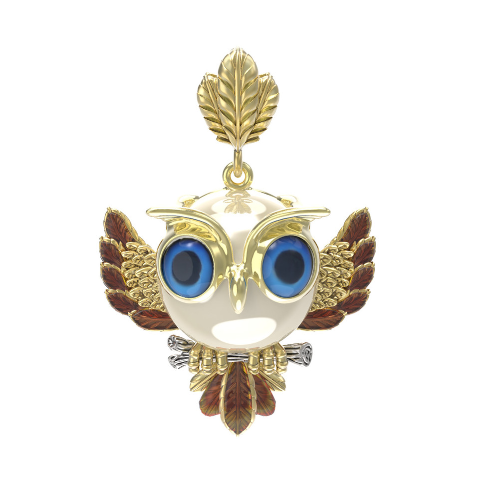 Подвеска из лимонного золота c эмалью и жемчугом