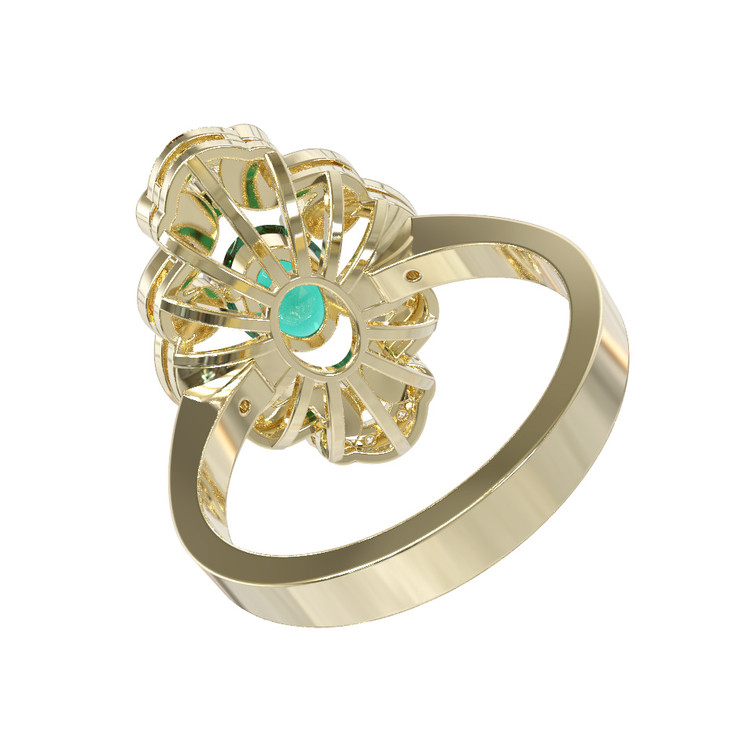 Кольцо из лимонного золота c бриллиантами и изумрудом