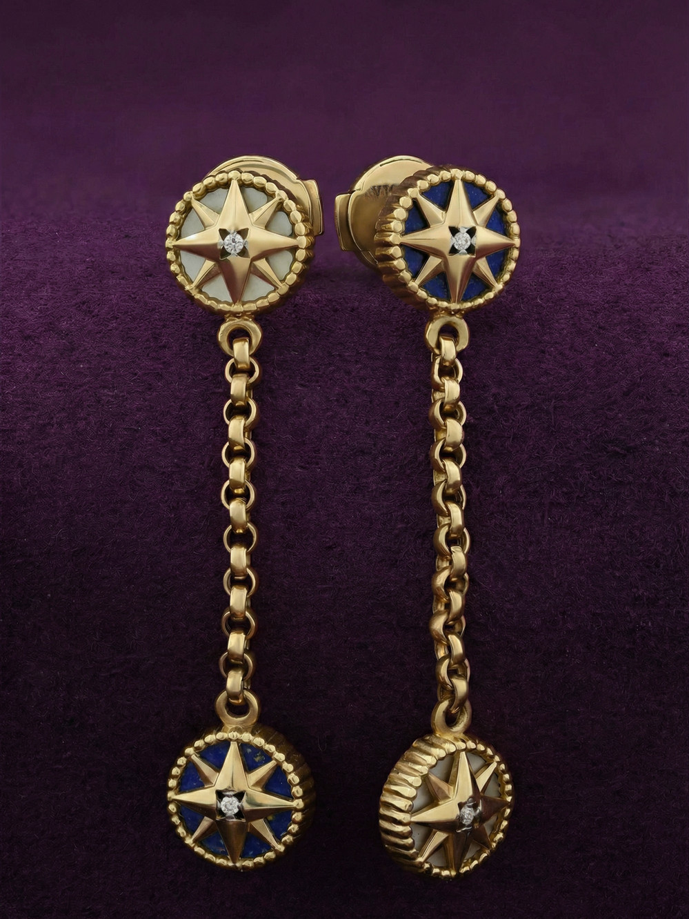 Серьги из лимонного золота c бриллиантами, лазуритом и перламутром