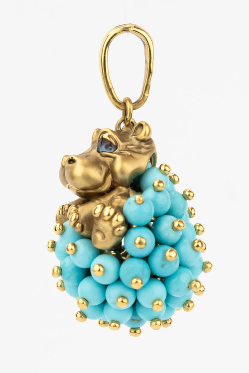 Подвеска из лимонного золота c эмалью и бирюзой