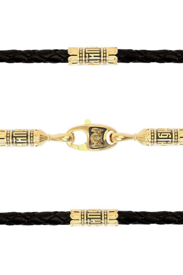 Гайтан из лимонного золота c кожаным шнурком