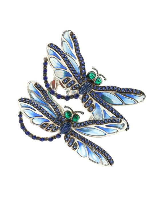 Кольцо из белого золота c сапфиром и эмалью