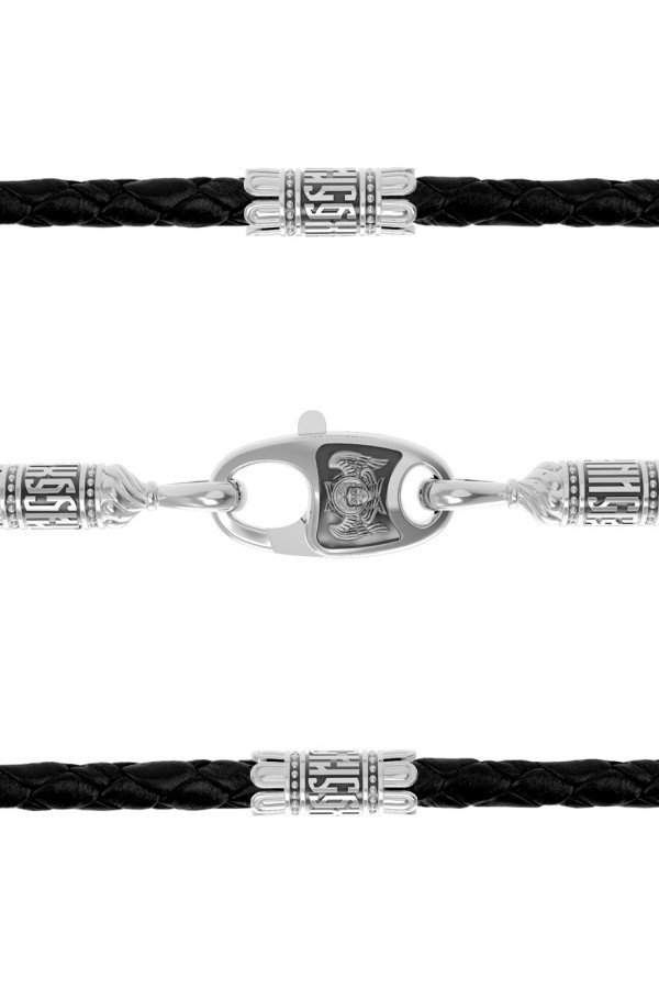 Гайтан из белого золота c кожаным шнурком