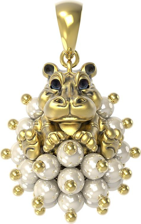 Подвеска из лимонного золота c эмалью и жемчугом