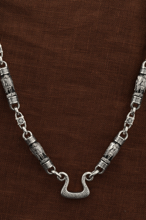 Цепь из белого золота c эмалью и эбеновым деревом