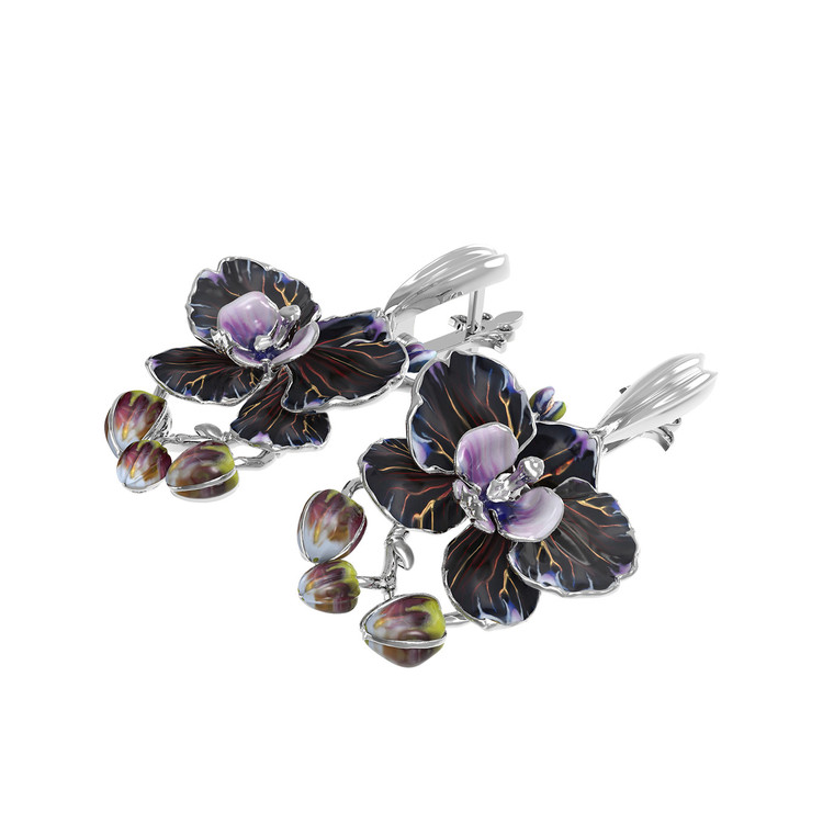 Серьги из белого золота c эмалью