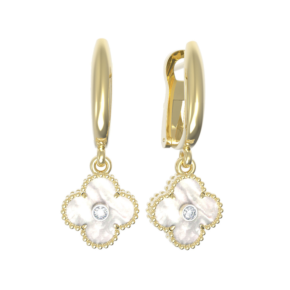 Серьги из лимонного золота c бриллиантами и перламутром