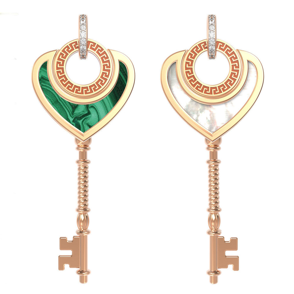 Подвеска из золота c фианитом, малахитом и перламутром