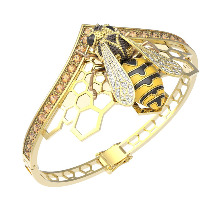 Браслет из лимонного золота c эмалью, фианитом, цитрином и эмалью