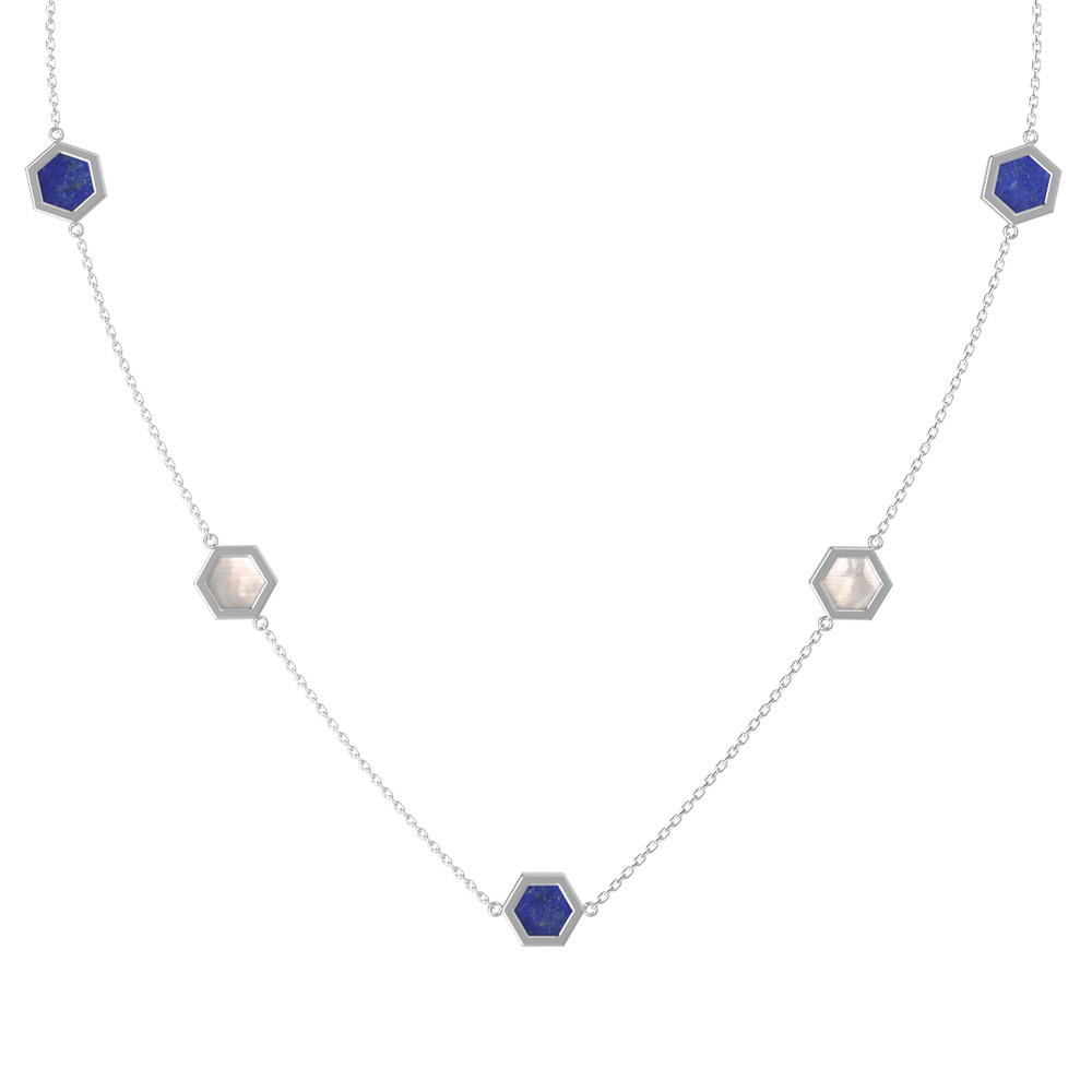 Колье из белого золота c лазуритом и перламутром