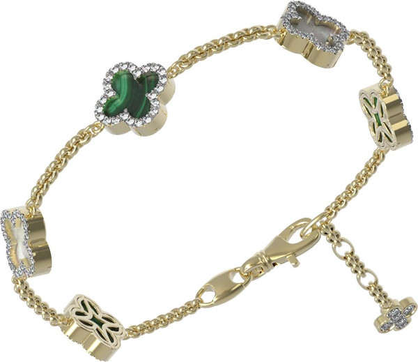 Браслет из лимонного золота c бриллиантами, малахитом и перламутром