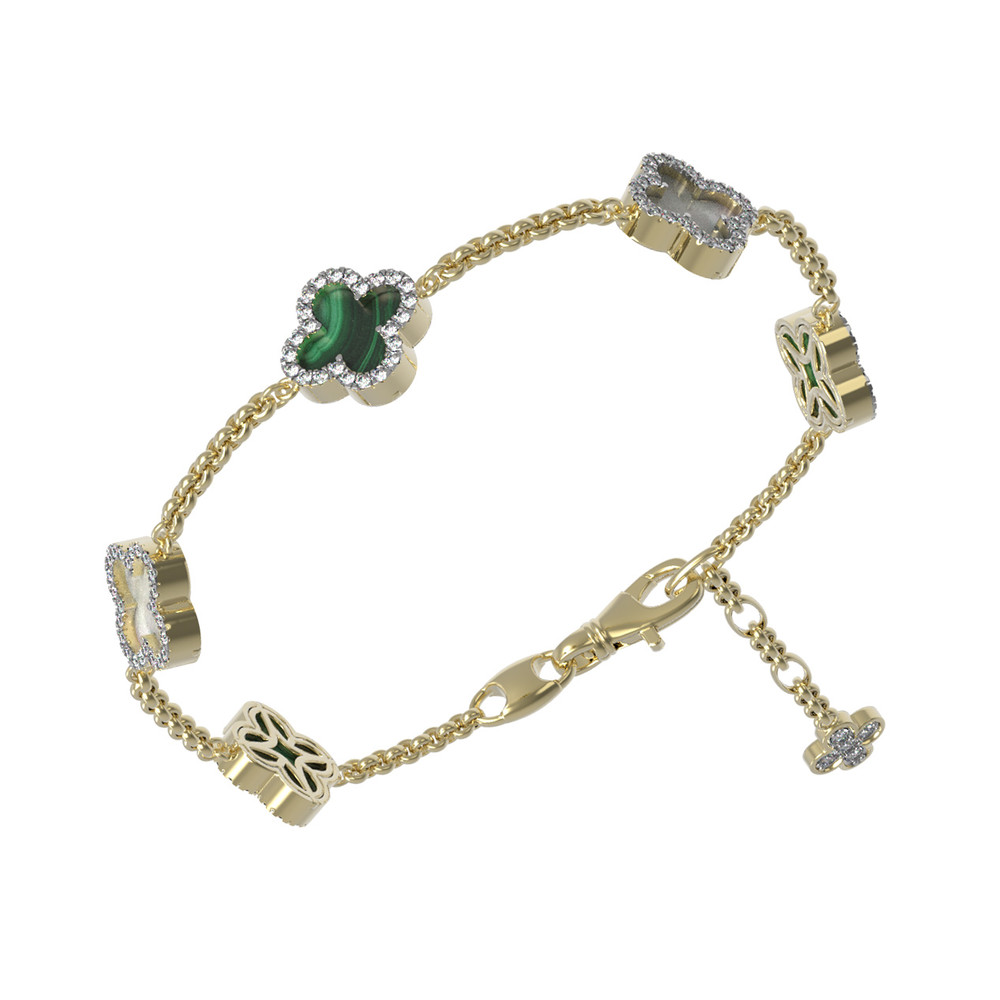 Браслет из лимонного золота c бриллиантами, малахитом и перламутром