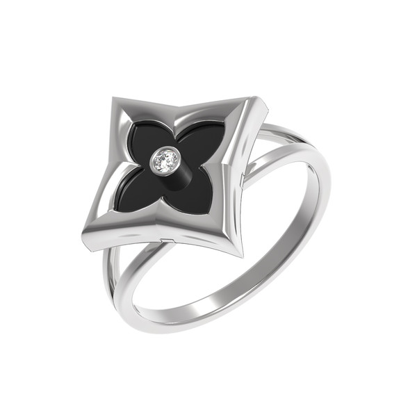 Кольцо из белого золота c бриллиантами и ониксом