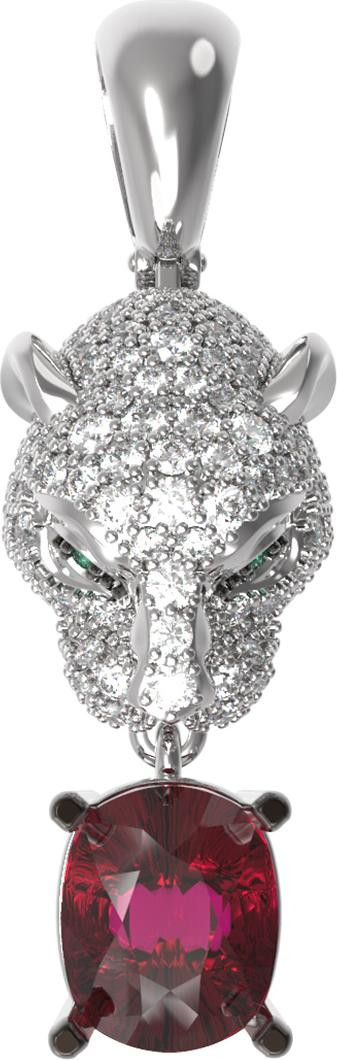 Подвеска из белого золота c бриллиантами, рубином и изумрудом