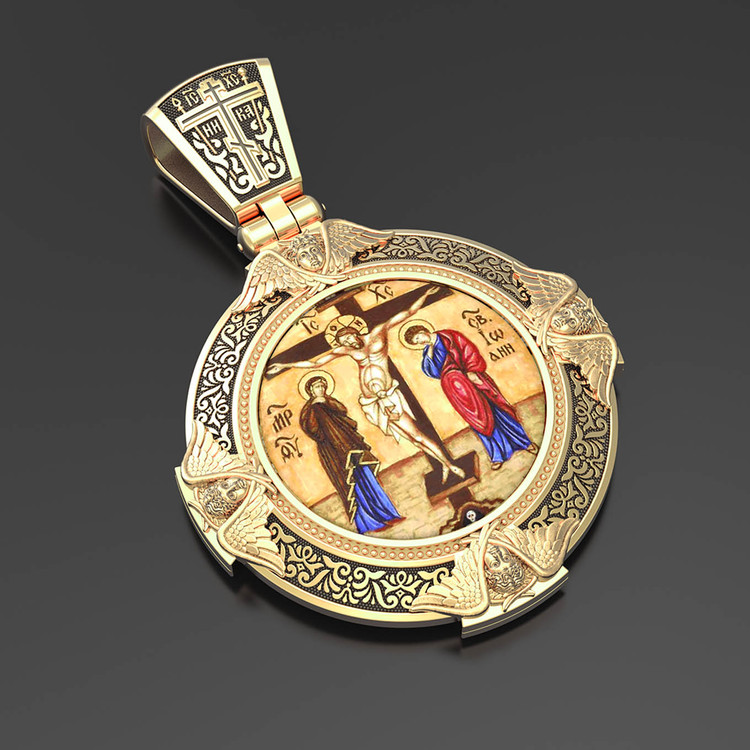 Образок из лимонного золота c эмалью, иконописью и темперой