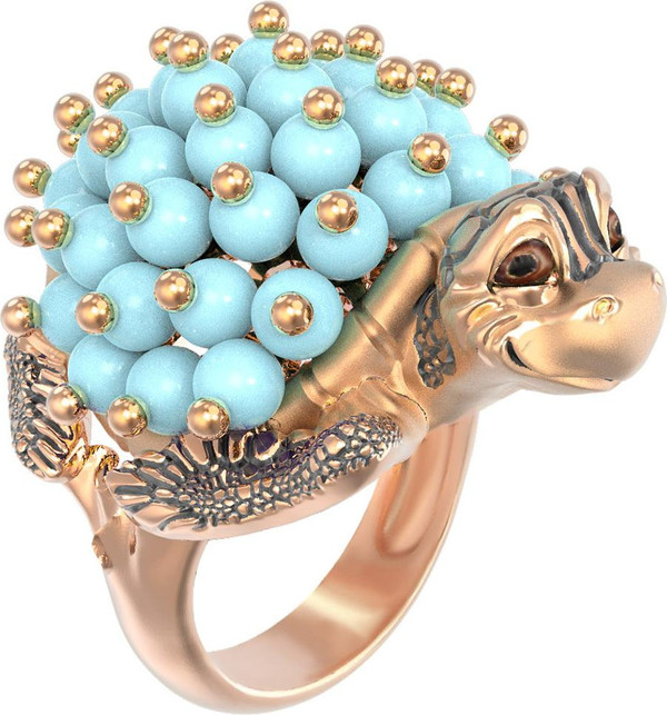 Кольцо из золота c эмалью и бирюзой