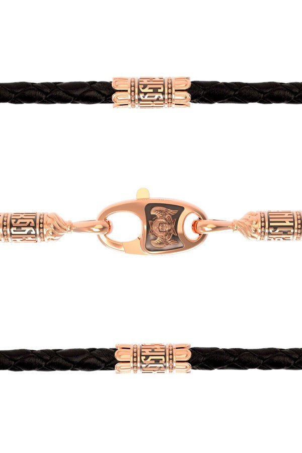 Гайтан из золота c кожаным шнурком