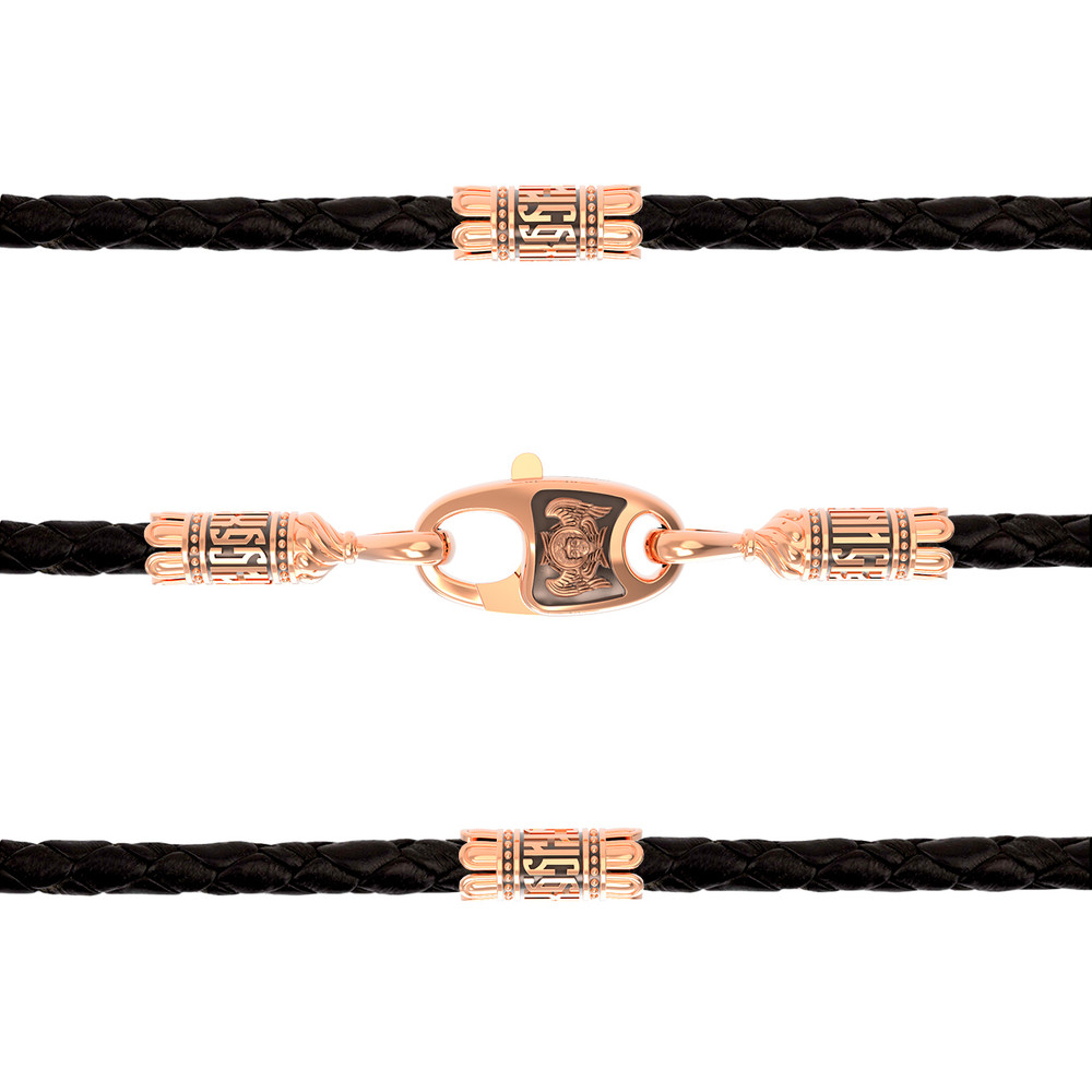 Гайтан из золота c кожаным шнурком