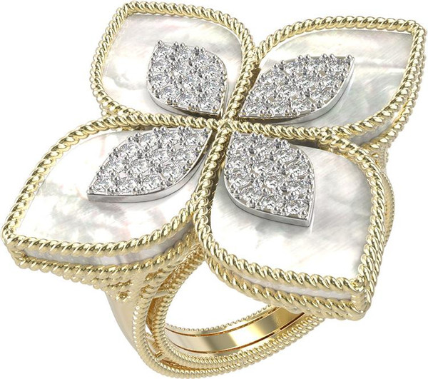 Кольцо из лимонного золота c бриллиантами и перламутром