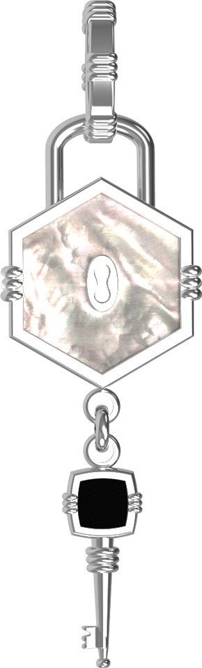 Подвеска из белого золота c ониксом и перламутром