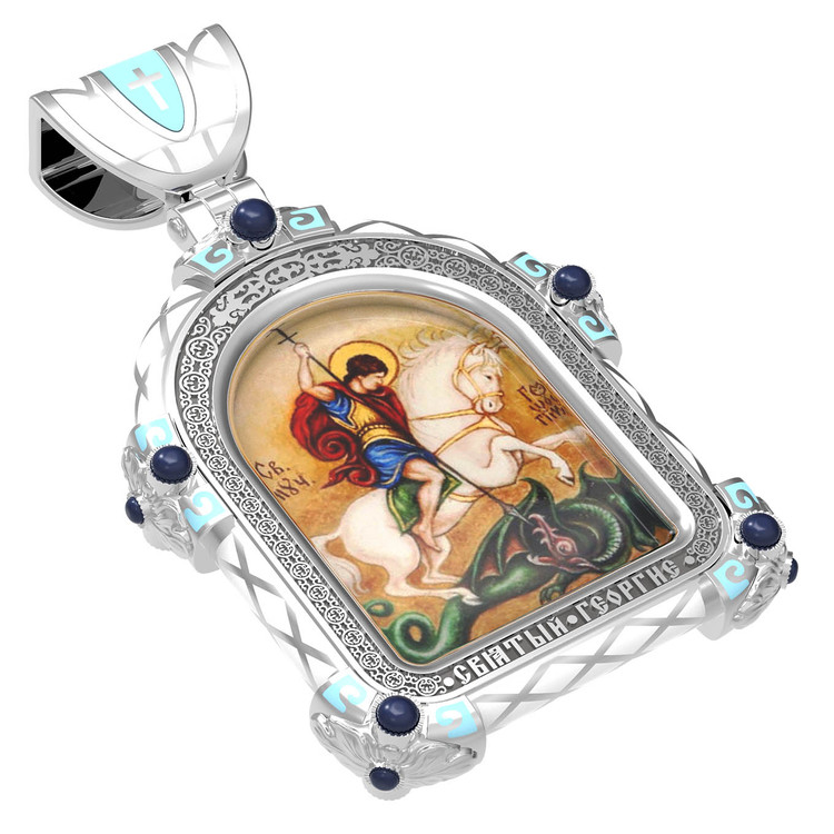 Образок из белого золота c эмалью, иконописью и темперой