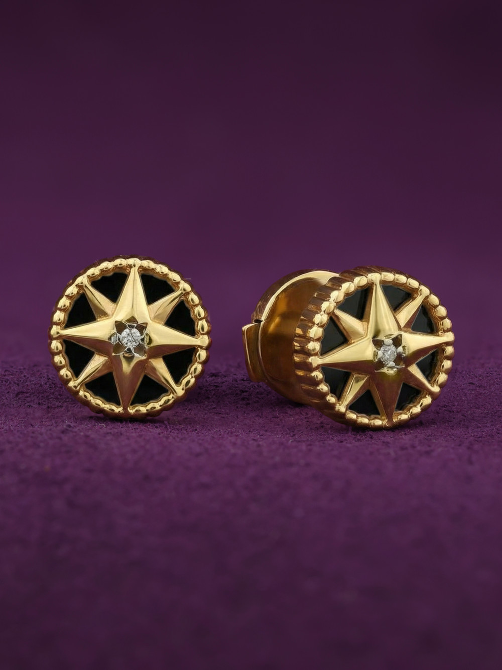 Серьги из лимонного золота c бриллиантами и ониксом