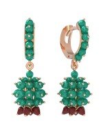 Серьги из золота 585 пробы c гранатом, хризопразом и кораллом
