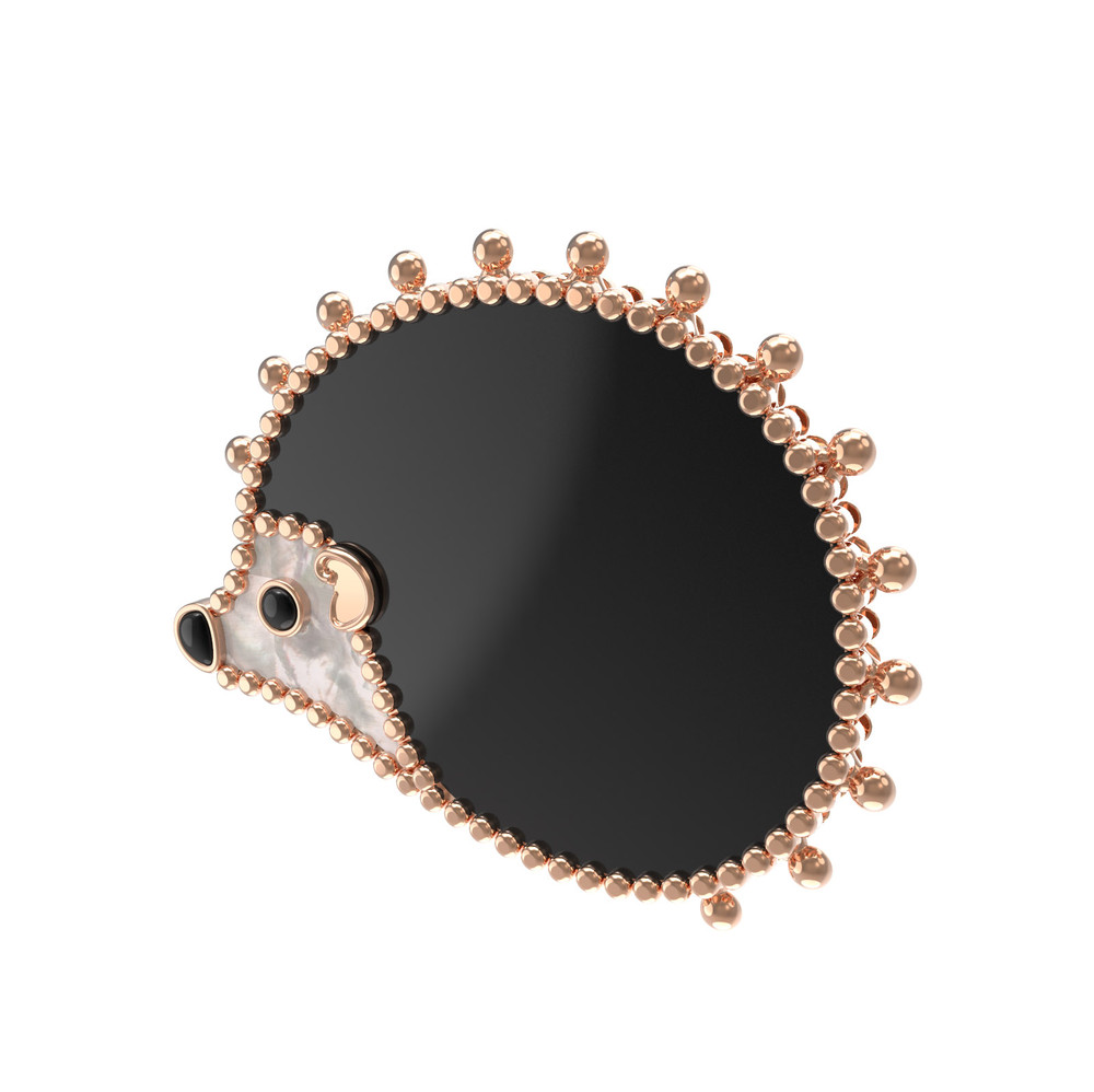 Брошь из золота c эмалью, ониксом и перламутром