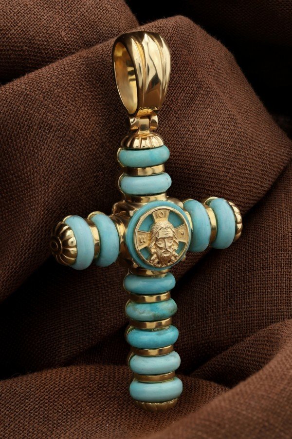 Крест из лимонного золота c бирюзой