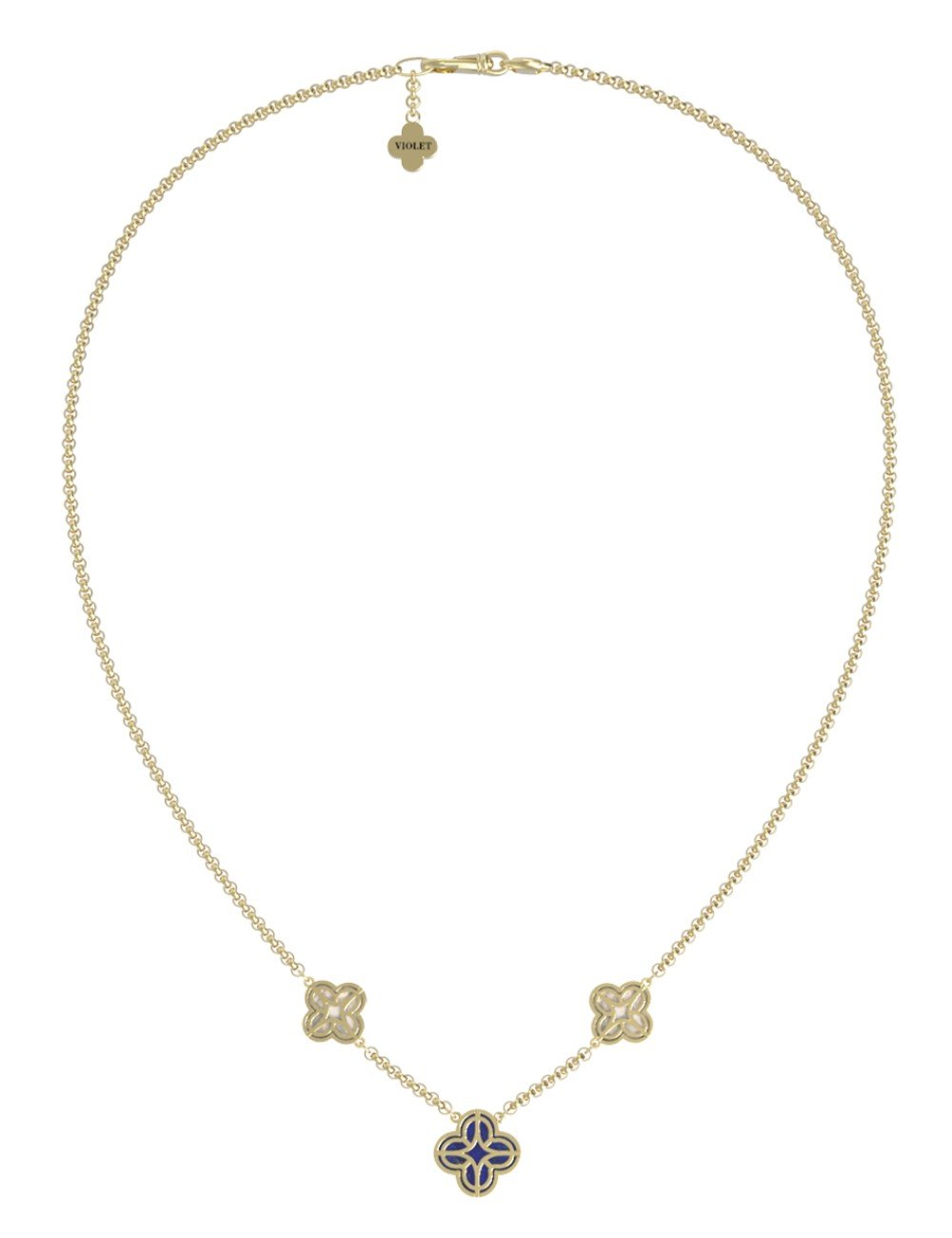 Колье из лимонного золота 585 пробы c бриллиантами, лазуритом и перламутром