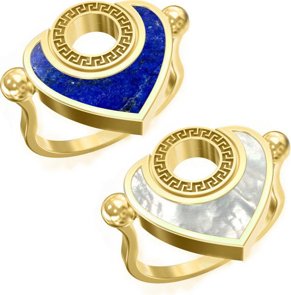 Кольцо из лимонного золота c лазуритом и перламутром