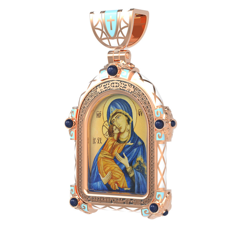 Образок из золота c эмалью, иконописью и темперой