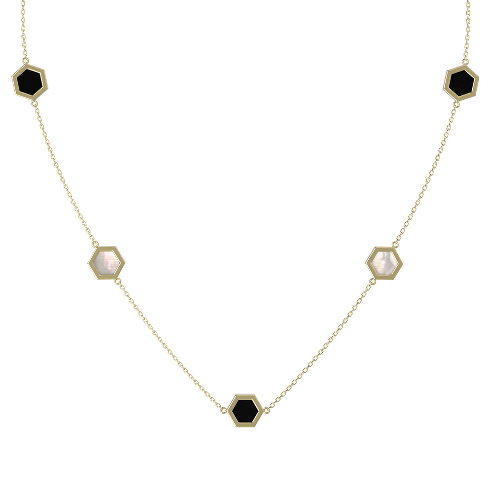 Колье из лимонного золота c ониксом и перламутром